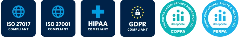 ISO 27001, ISO 27017, COPPA, FERPA, HIPPA & GDPR Compliant