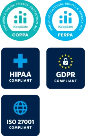 COPPA, FERPA, HIPAA, GDPR, ISO 27001 Compliant